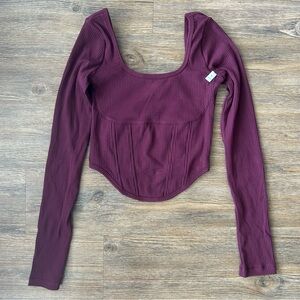 VS PINK CINCHED LONG-SLEEVE CORSET TOP